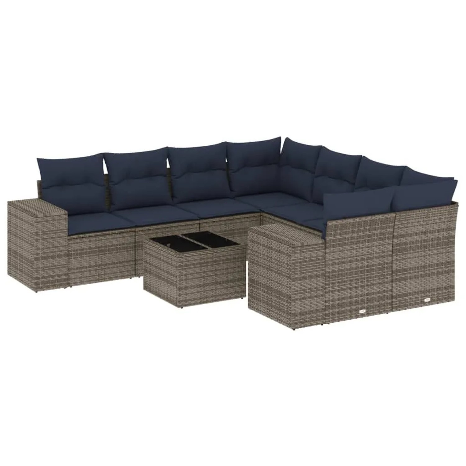 vidaXL 9-Tlg Gartensofa-Set mit Kissen Grau Polyrattan 3222360