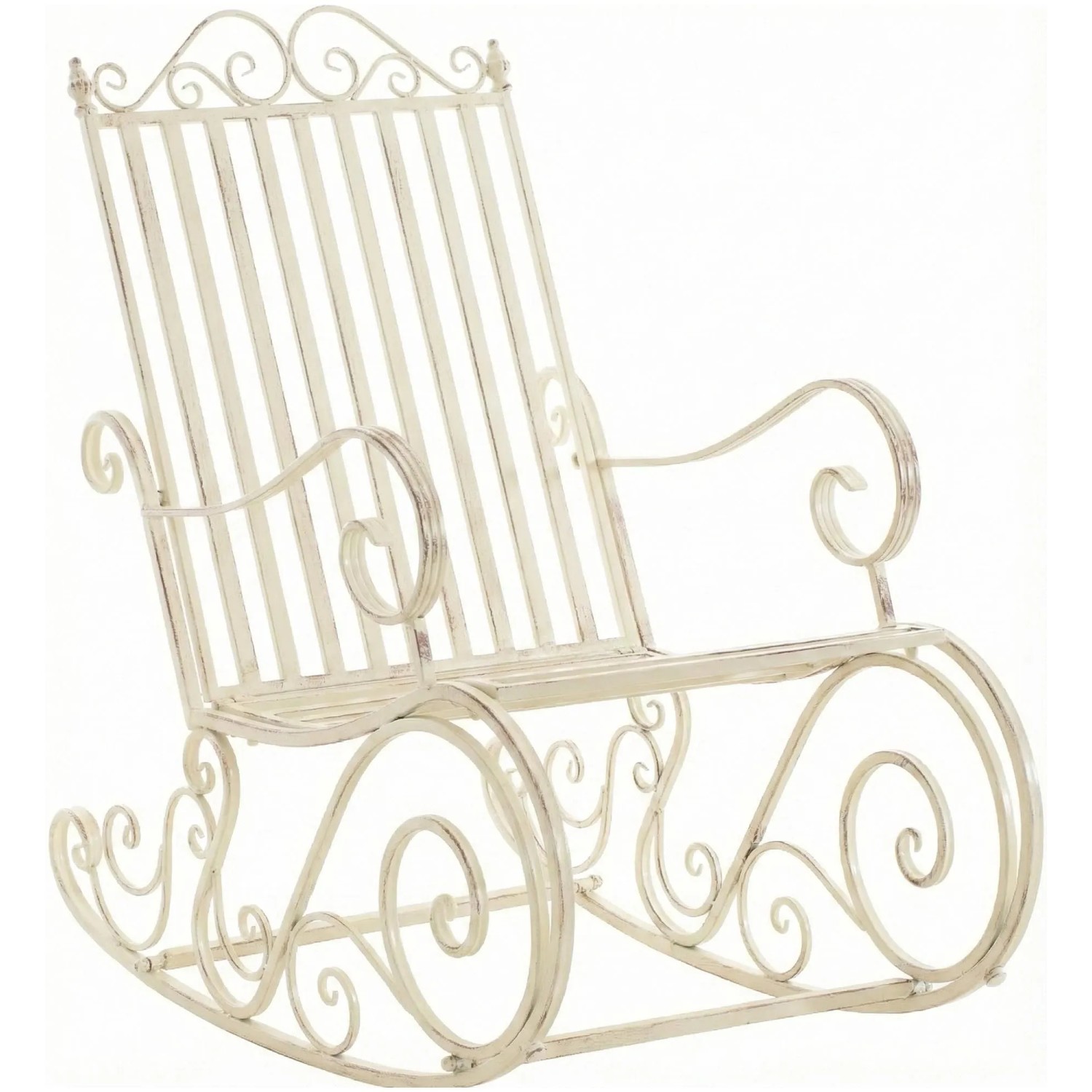 DELUKE Schaukelstuhl ANNA Antik Outdoor 56x90x94cm Metall Antik-Creme Gartenstuhl Liegestuhl Relaxstuhl Garten Terrasse