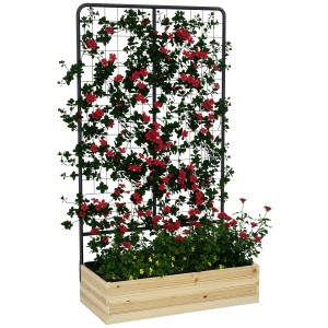 Outsunny Garten-Bett mit Rankgitter aus Tannenholz und Stahl, bepflanzt mit roten Blüten.