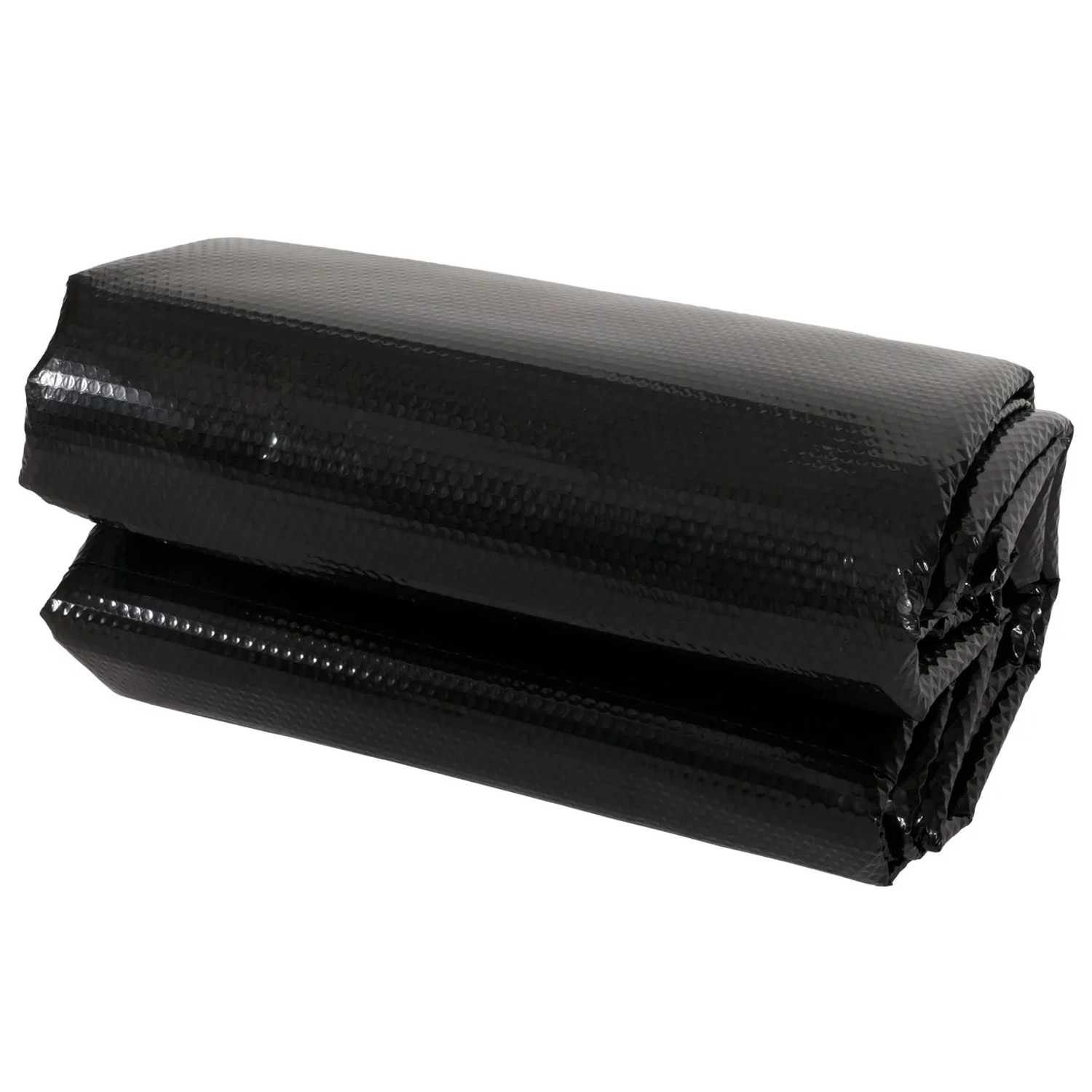 Zusammengefaltete, schwarze MCW Pool-Abdeckung 400µm, rund, 3,66m. Solarplane für Pools.