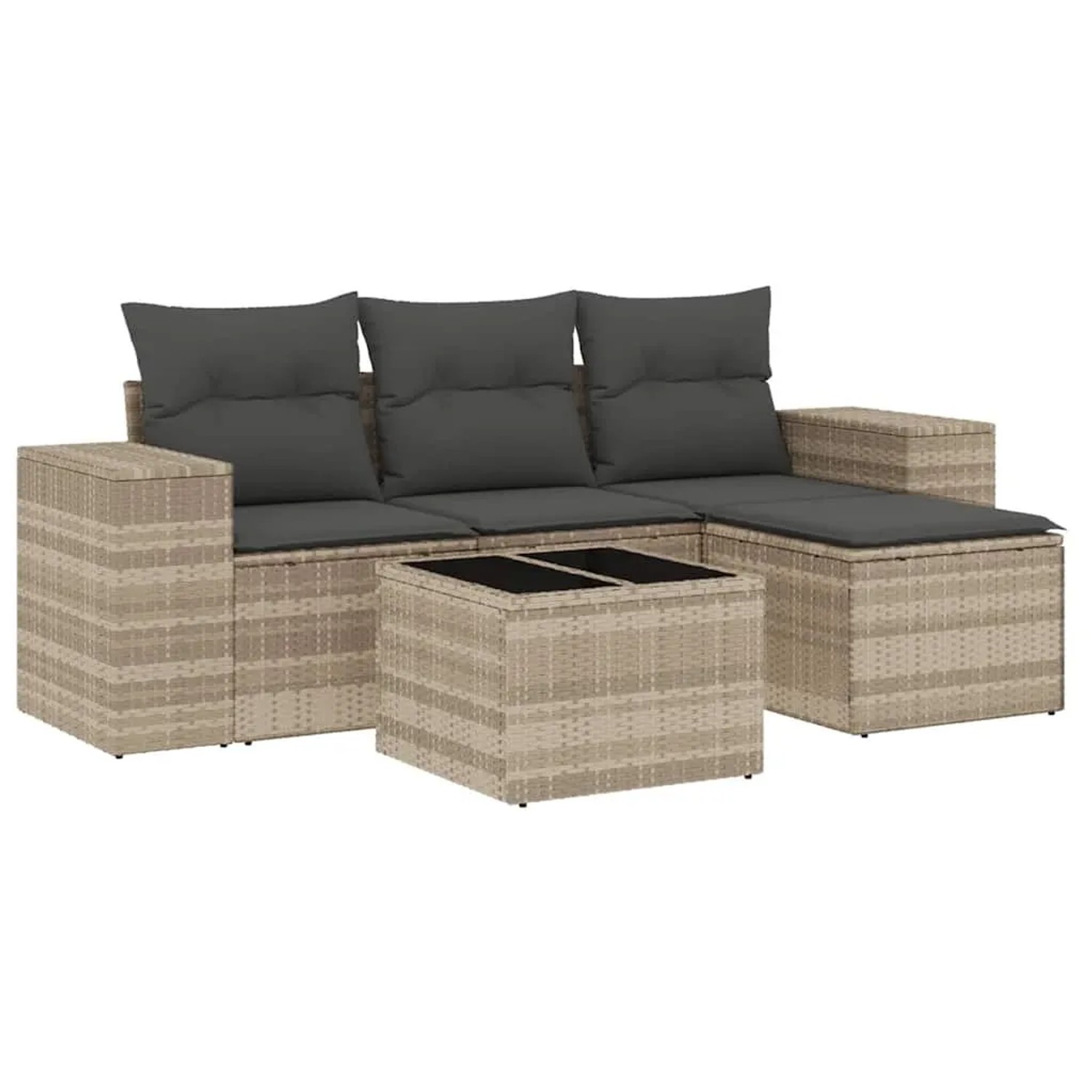 vidaXL 5-Tlg Garten-Sofagarnitur mit Kissen Hellgrau Poly Rattan 3222481