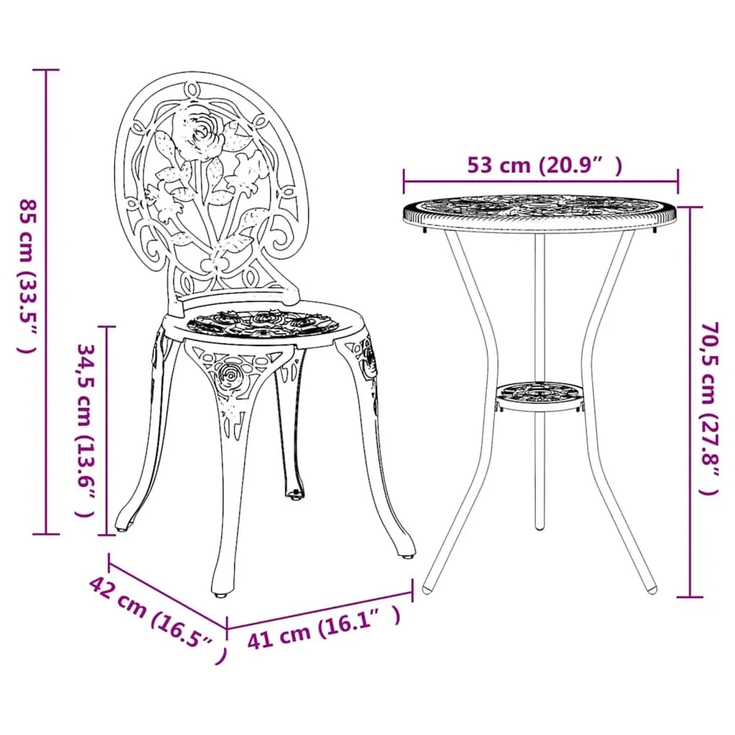 vidaXL Garten Bistro Set, 3-teilig, schwarz, Aluminium. Tisch und zwei Stühle für Garten, Terrasse oder Balkon.