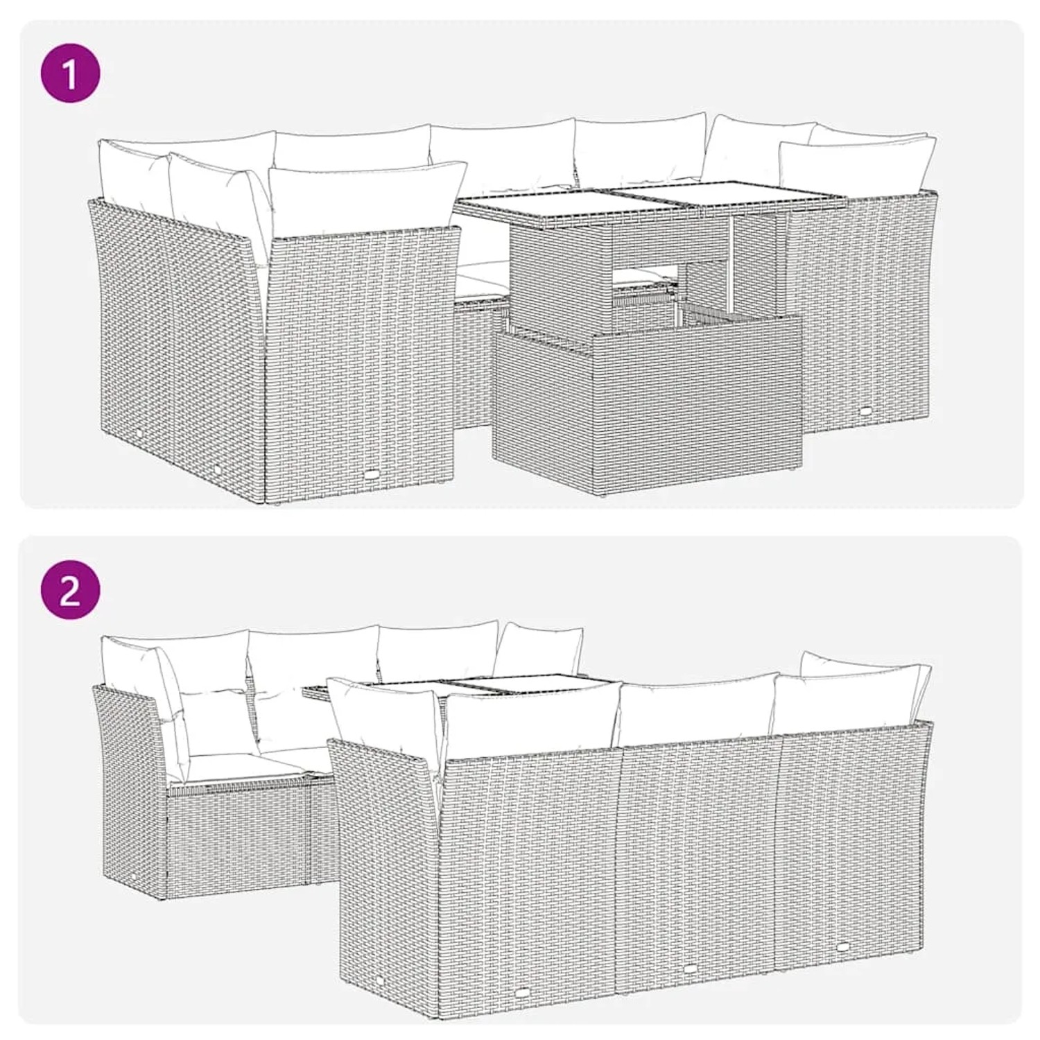 vidaXL 7-tlg. Garten-Sofagarnitur Beige Poly Rattan mit Tisch und Kissen