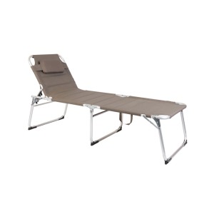 Taupefarbene, gepolsterte Aluminium-Gartenliege Lex XXL mit Kopfkissen, klappbar, 200 cm.
