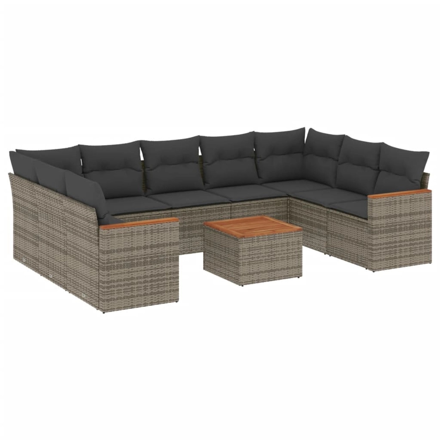 vidaXL 10-Tlg Garten-Sofagarnitur mit Kissen Grau Poly Rattan 3226284