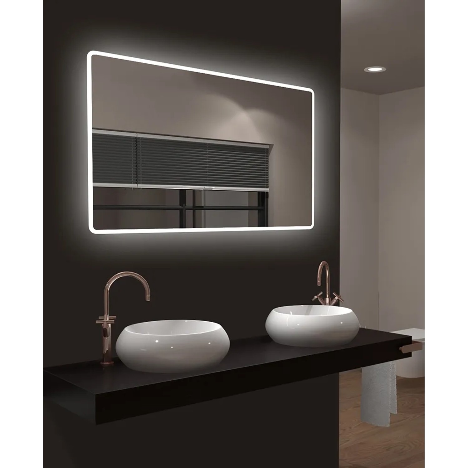 DSK Design LED-Lichtspiegel Silver Rio, 120x70 cm, mit umlaufender LED-Beleuchtung im modernen Badezimmer.