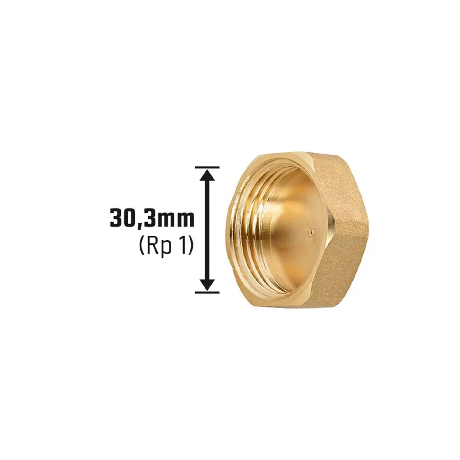 Messing Gewindekappe 30,3 mm (Rp 1) für Rohre in Heizungs- und Wasserinstallationen.