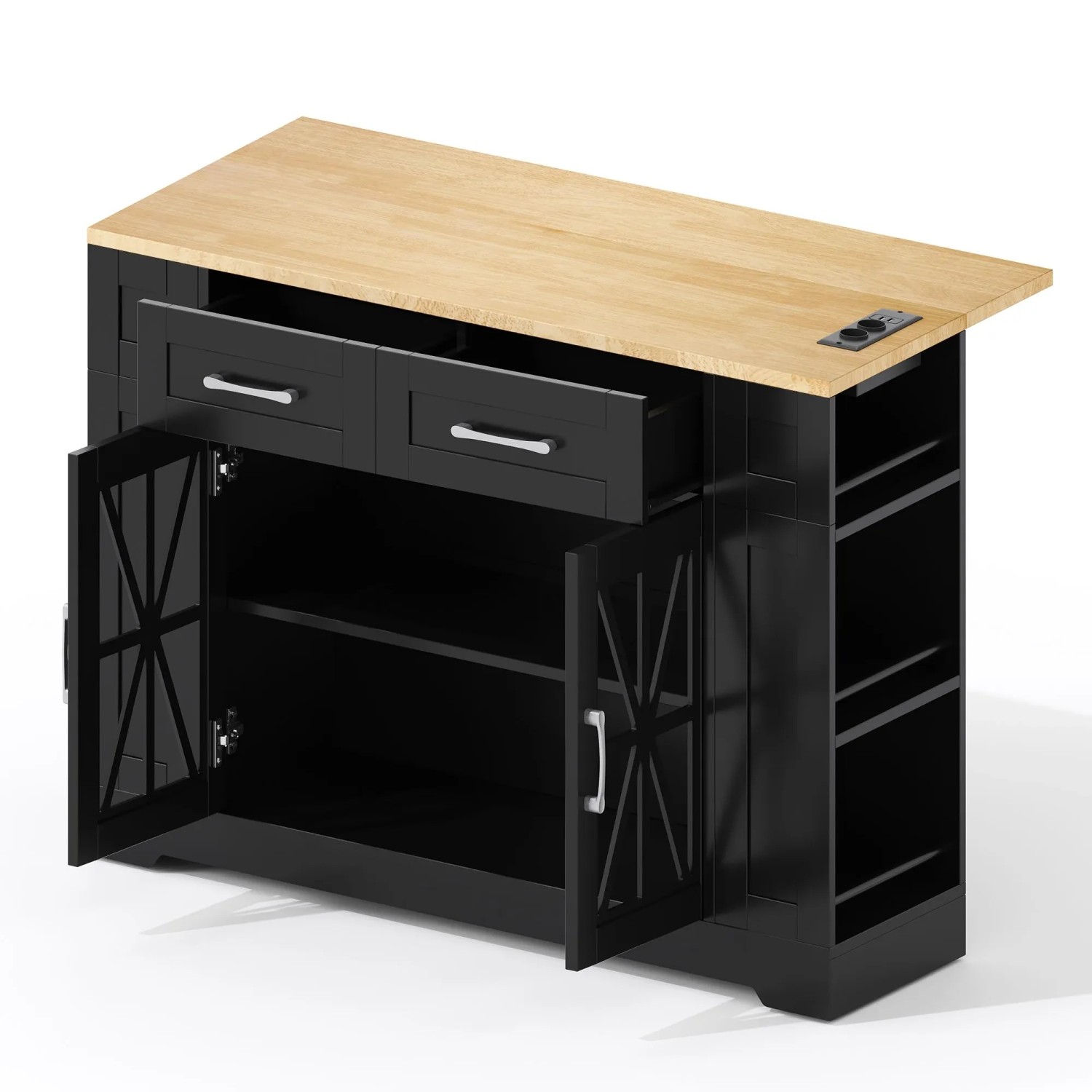 okwish Kücheninsel mit Klappbarem Esstisch USB Anschluss Verstellbares 120x40x92cm Schwarz