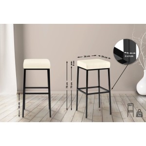 2er Set Barhocker BIDAN, creme Kunstleder, Metallgestell, 37x37x78cm.