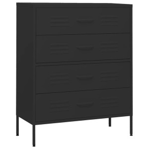 Schwarze vidaXL Kommode aus Stahl mit 4 Schubladen, 80x35x101,5 cm.