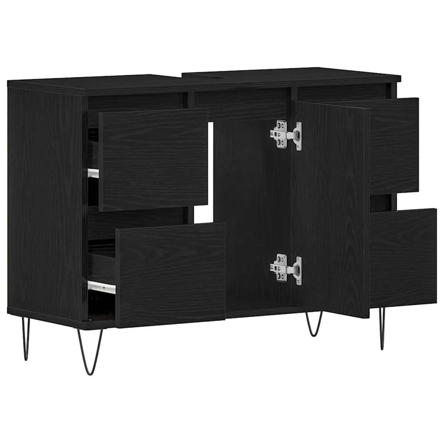 vidaXL Waschbeckenschrank, schwarz Eichen-Optik, mit Tür und Schubladen, 80x33x60 cm.