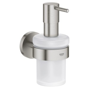 Grohe QuickFix Seifenspender mit Halter, Supersteel-Finish, Glas/Metall, Wandmontage.