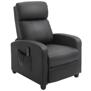 Schwarzer HOMCOM Massagesessel aus Kunstleder mit Liegefunktion, Fernbedienung in Seitentasche. Komfortabler Loungesessel.