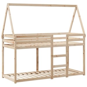 vidaXL Etagenbett mit Dach, 80x200 cm, Kiefer Massivholz, naturbelassen. Kinderbett mit Leiter.