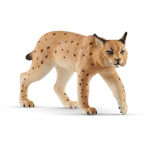 Detailgetreue Schleich Wild Life Luchs Spielfigur mit braunen Flecken.