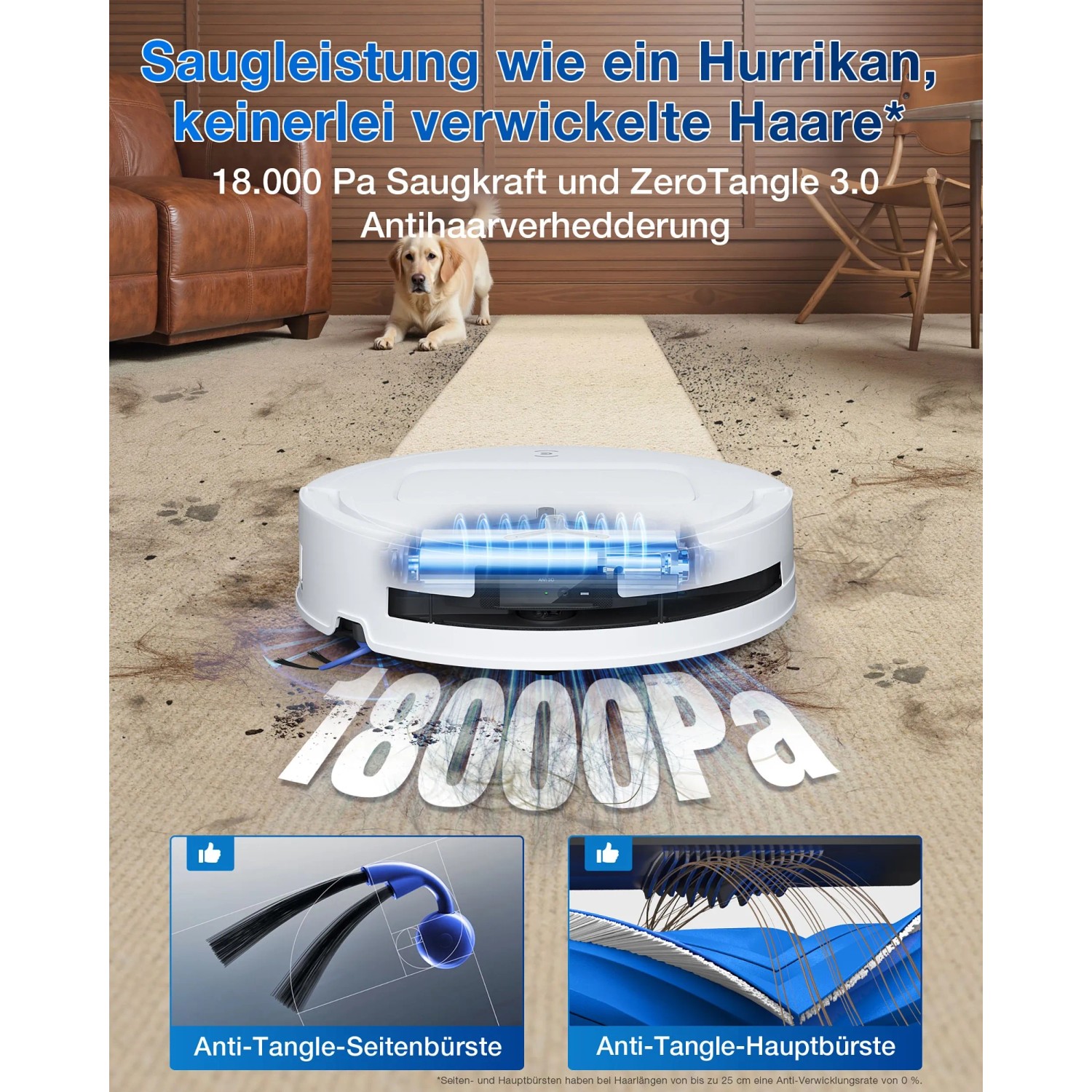 Ecovacs Deebot T80 Omni Saugroboter in Weiß mit Anti-Tangle Bürsten und hoher Saugkraft.