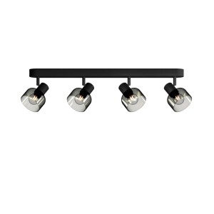 Philips Spot Sleet 4-flammig, schwarz, mit Rauchglas-Spots. Linearer Deckenstrahler E14.