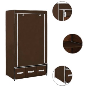 Brauner vidaXL Kleiderschrank (87x49x159 cm) aus Stoff mit 3 Schubladen. Ideal zur Aufbewahrung von Kleidung.