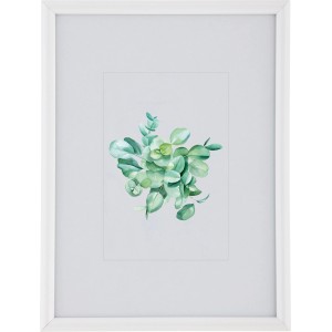 Weißer Kunststoff Bilderrahmen (18x24 cm) mit Passepartout und Eukalyptus-Motiv.
