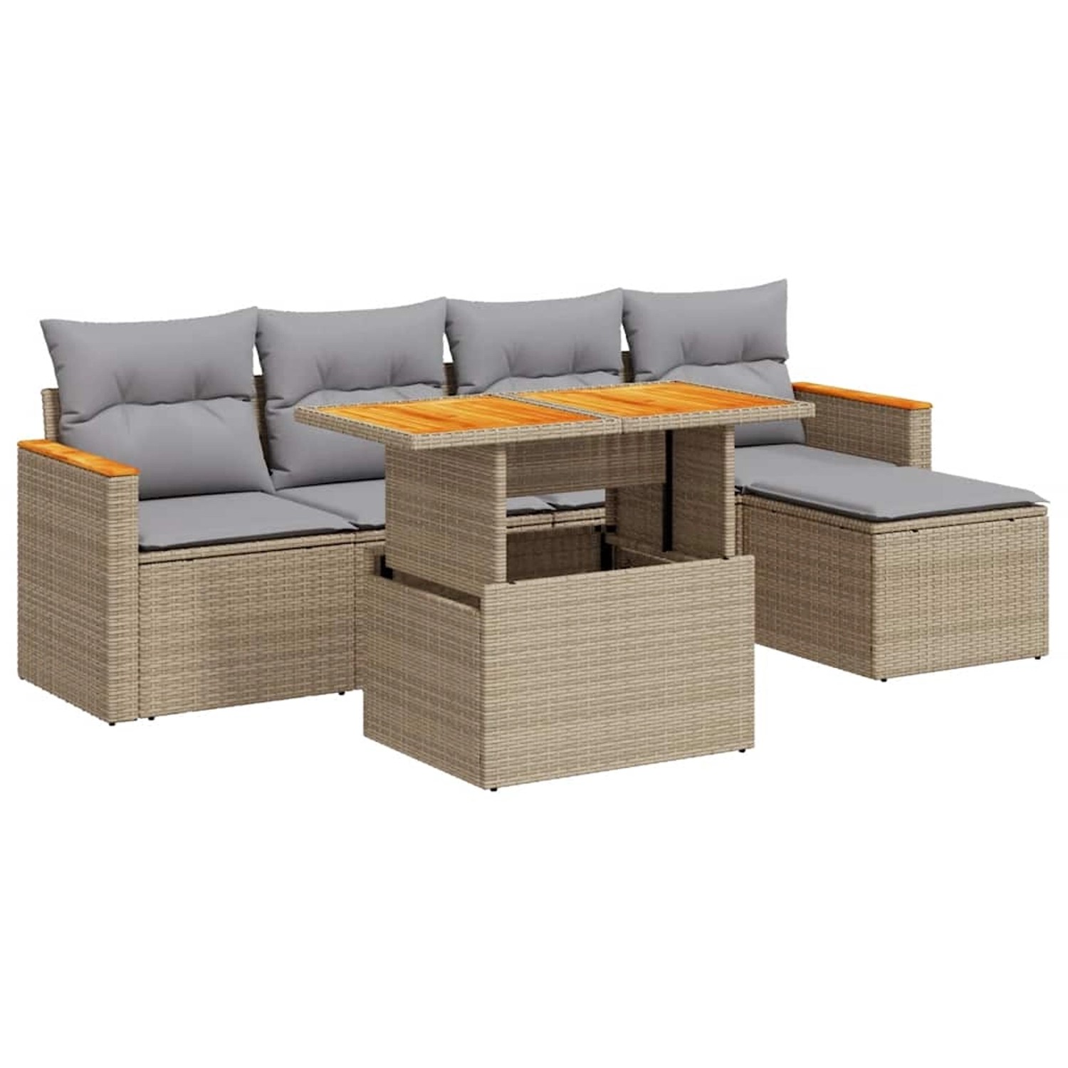 vidaXL 6-Tlg Garten-Sofagarnitur mit Kissen Beige Poly Rattan Akazie 332747 günstig online kaufen