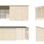 Palmako Gerätehaus Leif, 460x170 cm, dunkelgrau lackiert, mit Doppeltür und offenem Lagerbereich.