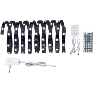 Paulmann YourLED ECO Stripe RGB Basis-Set, 3 m, schwarz, mit Netzteil und Fernbedienung.