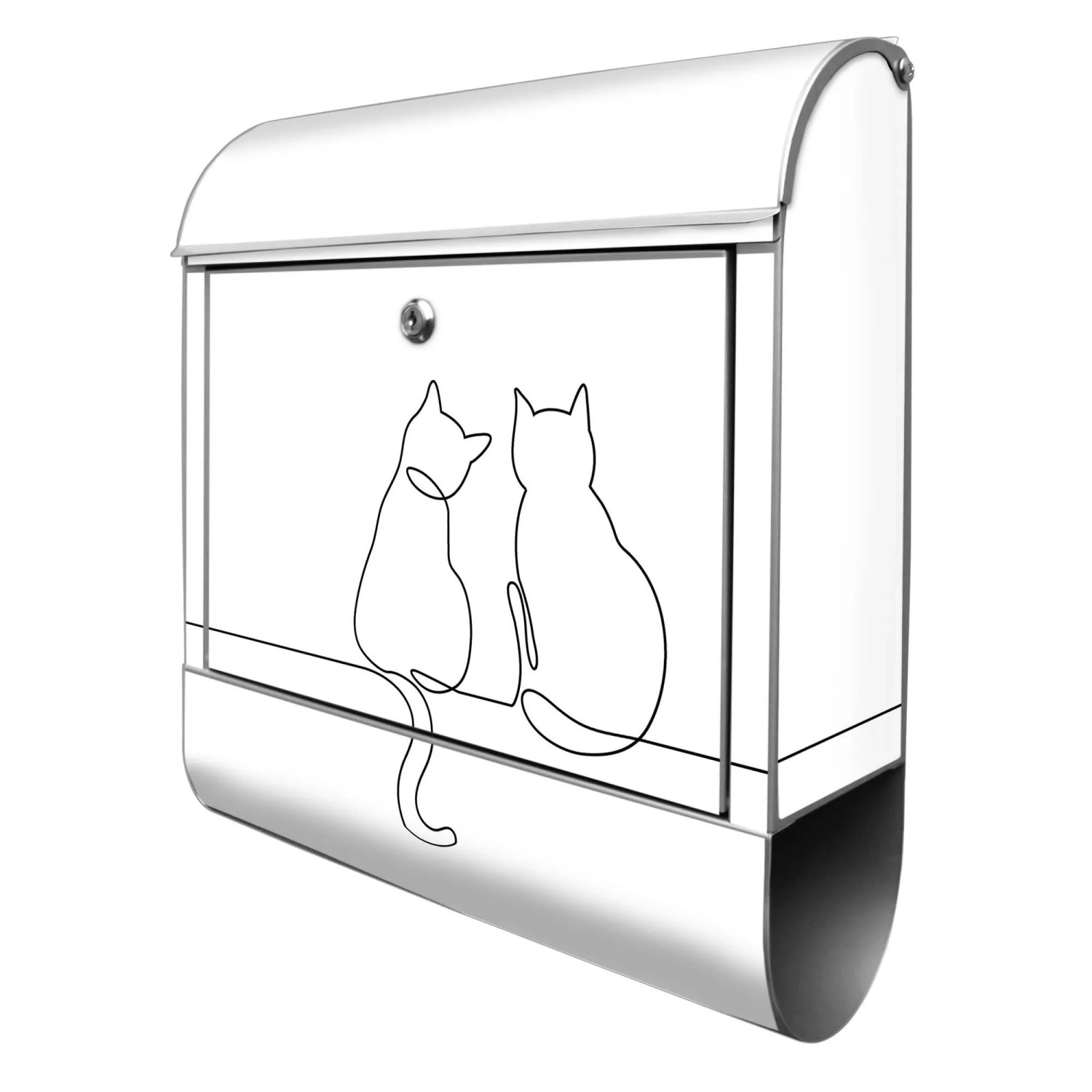 Banjado Design Briefkasten Silber Pulverbeschichtet 39x47x14cm 2 Schlüssel Mit Zeitungsfach Motiv Katzenliebe 2