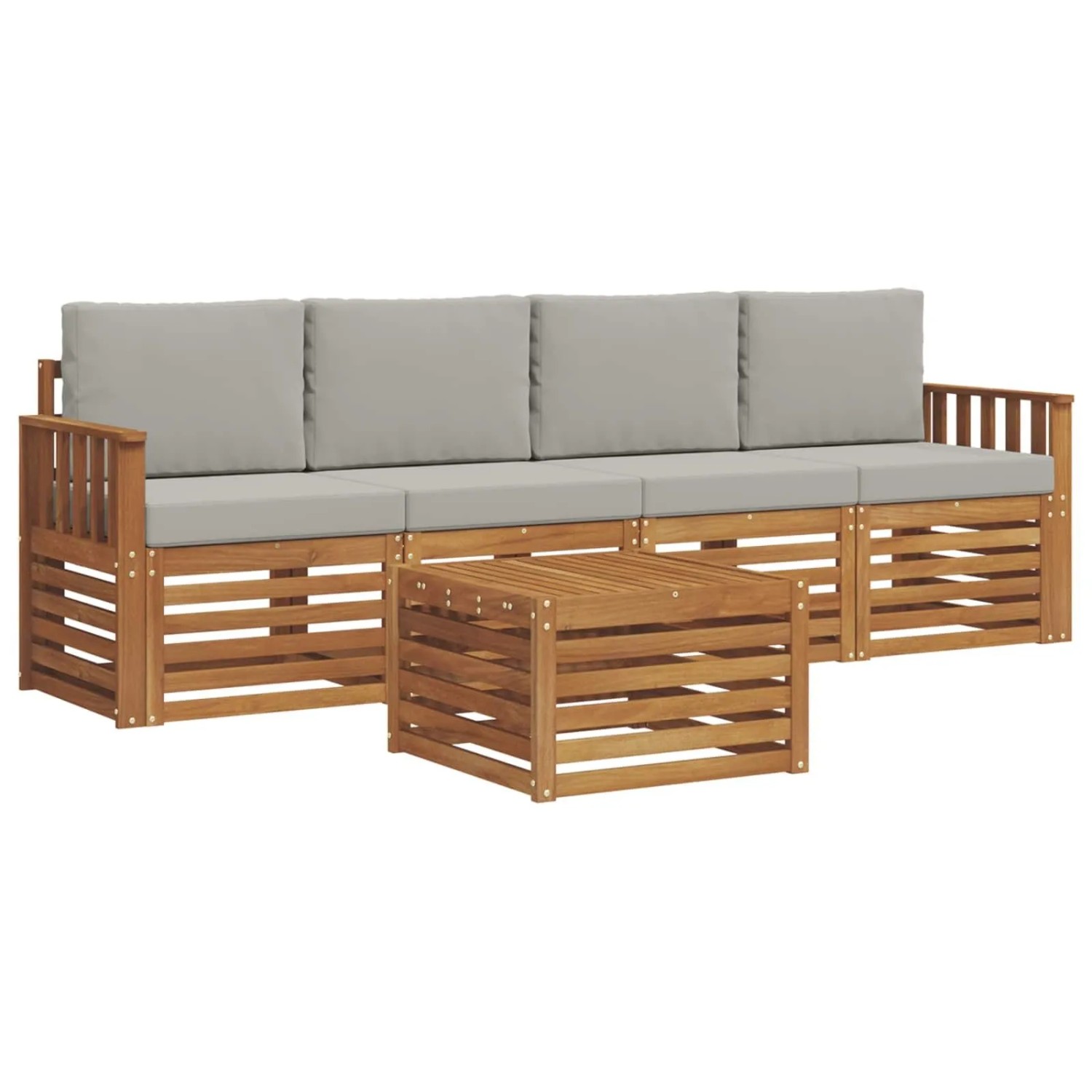 vidaXL Sofagarnituren 5 Tlg Natur und Hellgrau Massivholz Akazie 3374321