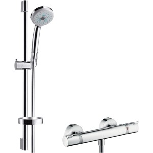 Hansgrohe Croma 100 Brausesystem Aufputz Multi mit Thermostat und Brausestange, Chrom.