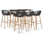 vidaXL Bar-Set, 7-teilig, schwarz/grau: Bartisch mit 6 Barhockern, Holzoptik-Beine, modernes Design.