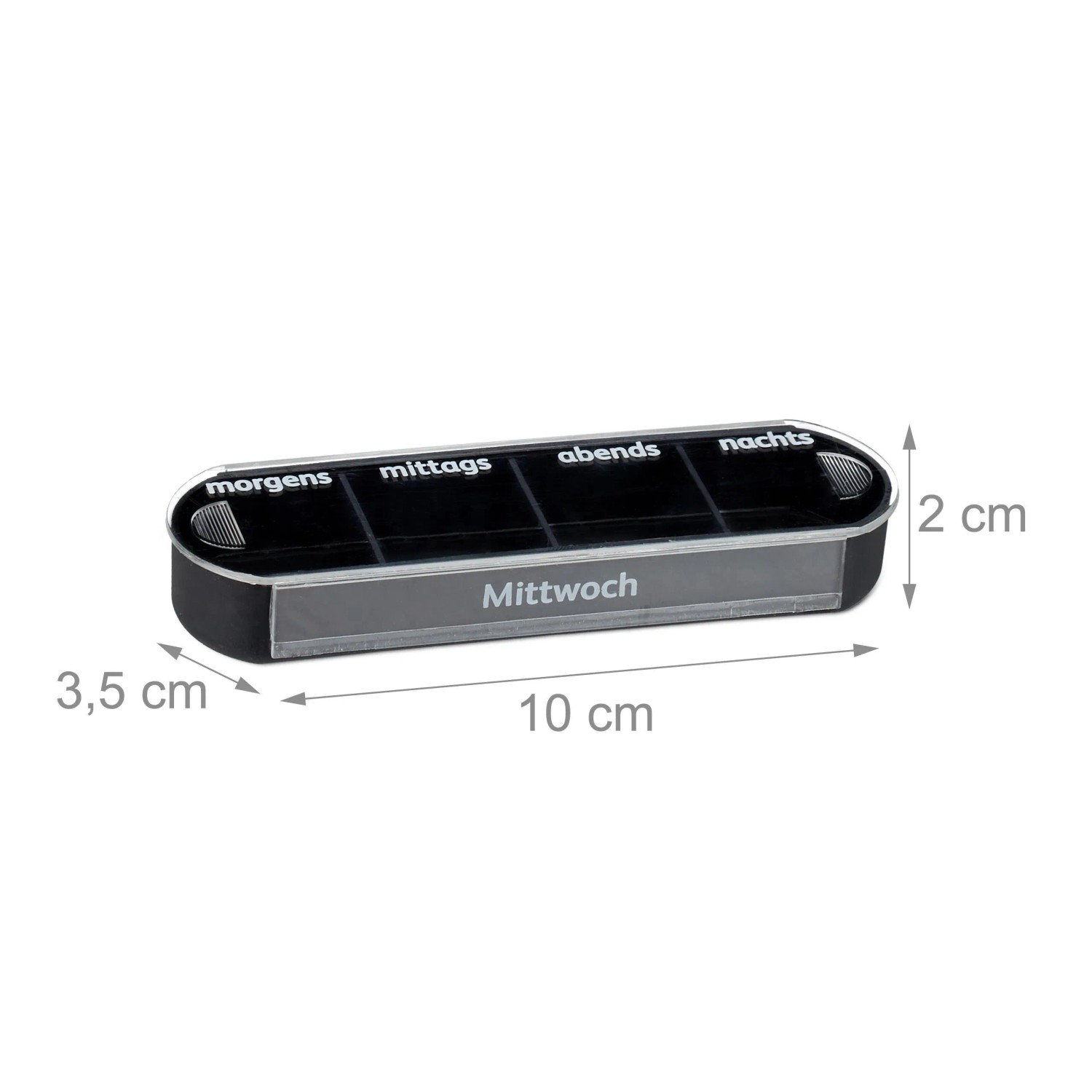 Relaxdays Pillendose Kunststoff Schwarz 7 Tage 4 Fächer Schiebedeckel 13 cm x 11,5 cm x 4,5 cm 170 g_5