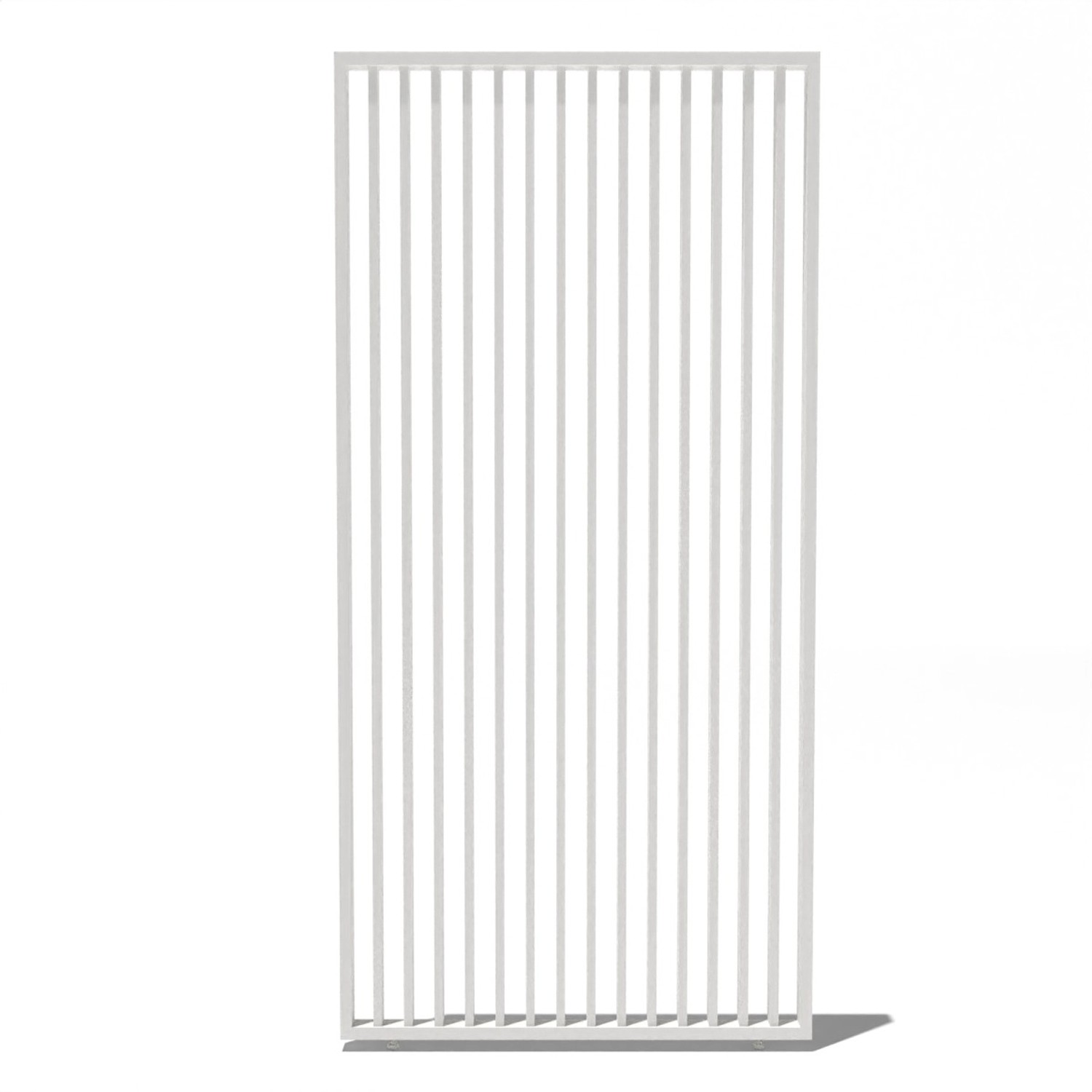 Weiße Weide Lamellenwand aus Aluminium für Weide Pergola, vertikale Ansicht.