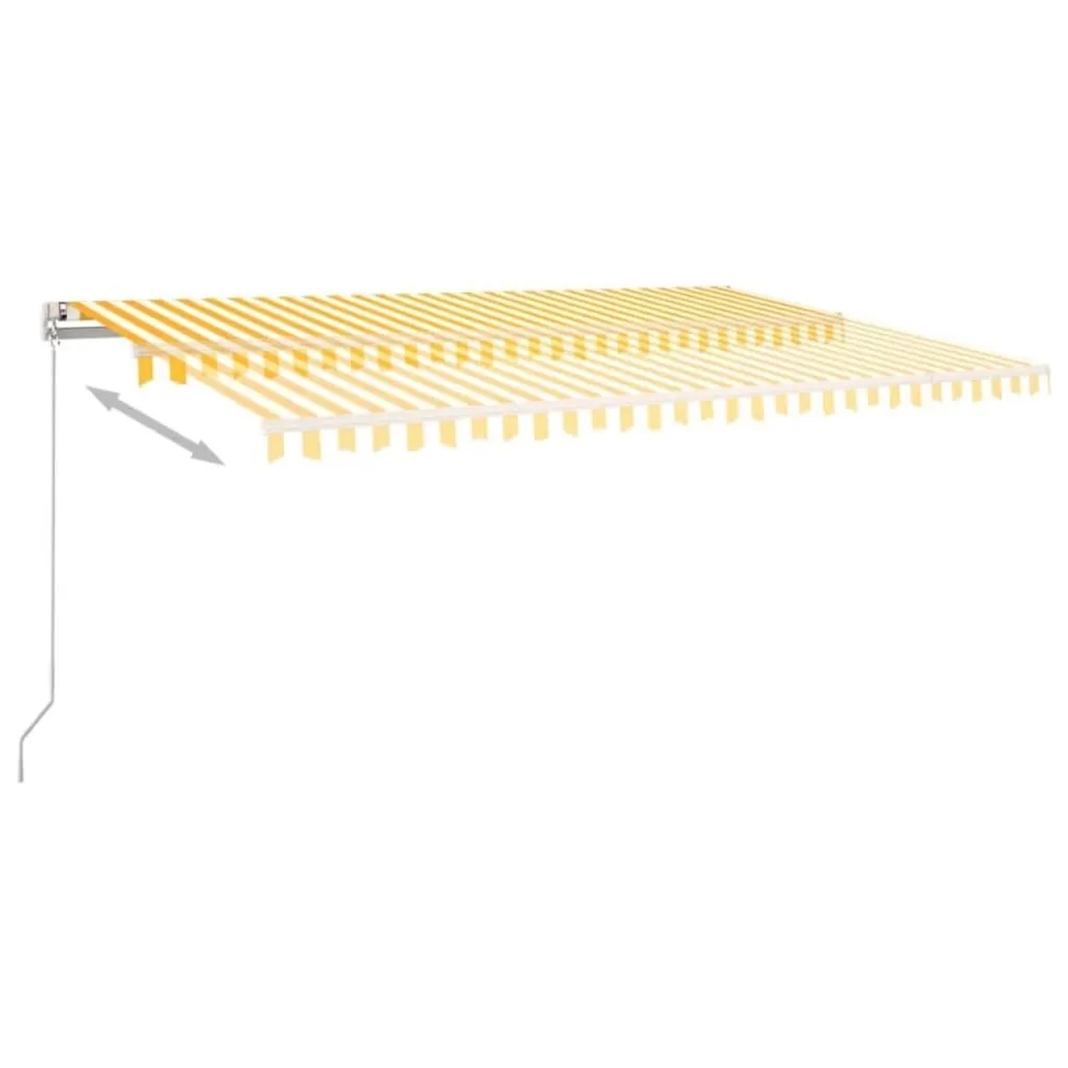 Gelb-weiß gestreifte, manuell einziehbare Markise 500x300 cm mit Kurbel.