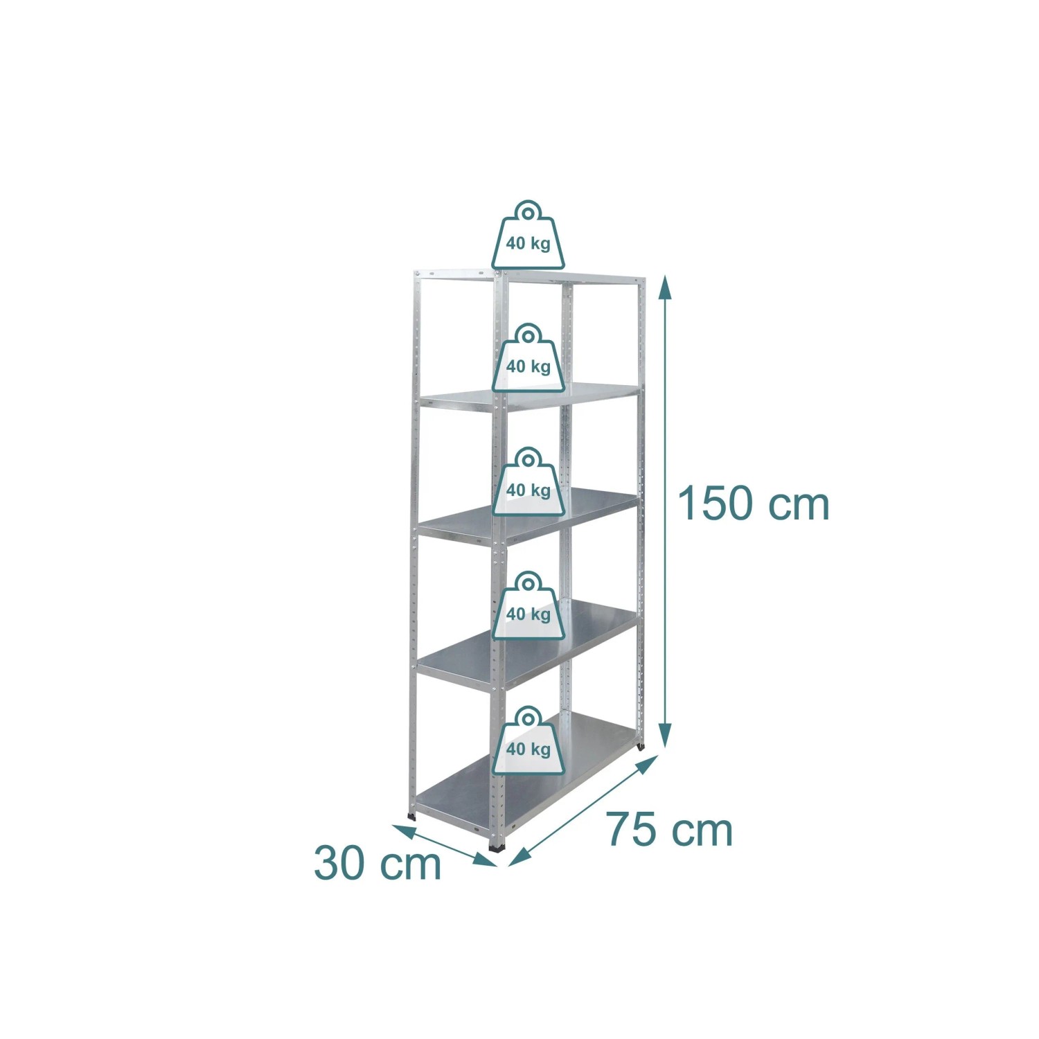 Relaxdays Lagerregal Stahl Silber Schwerlast 200 kg 150 cm x 75 cm x 30 cm_4