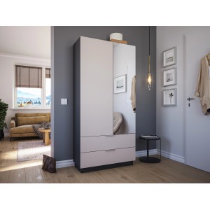 Posseik Flurschrank Manoir-L mit Spiegeltür, creme-grafit, für ca. 30 Paar Schuhe.