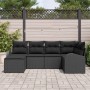 Schwarzes 6-teiliges vidaXL Garten-Sofa-Set aus Poly Rattan mit Kissen.