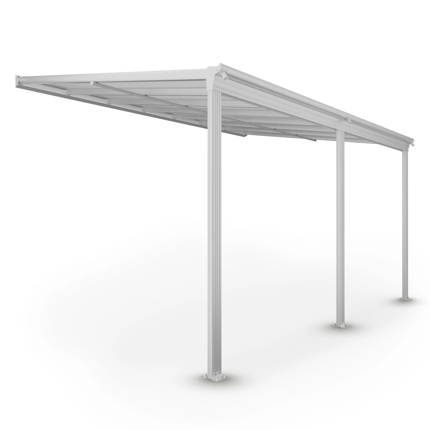 Juskys Aluminium Terrassendach Borneo 4x3m mit Doppelstegplatten Weiß Transparent