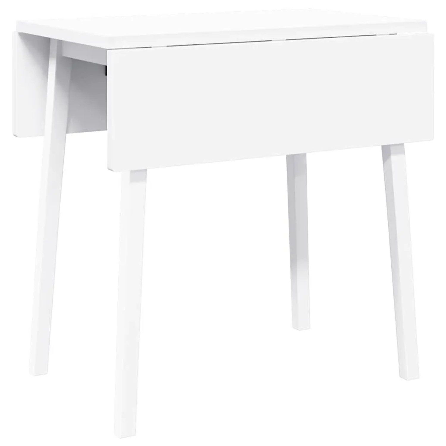 Weißer klappbarer Esstisch aus Massivholz Gummibaumholz. Modernes Design, platzsparend und vielseitig.
