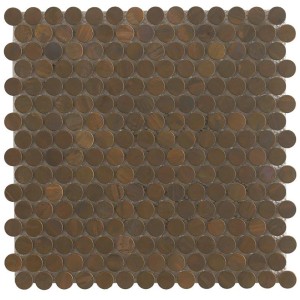 Mosaikmatte Knopf aus Metall in Kupfer, 30x30 cm, für Wandgestaltung.