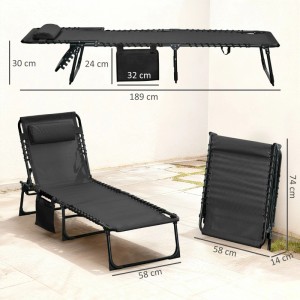 Outsunny Sonnenliege Klappbar Gartenliege mit Kopfkissen bis 120 kg Schwarz