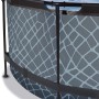 Detailansicht des grauen EXIT Stone Pools Ø360x122cm mit Steinmuster und Stahlrahmen.