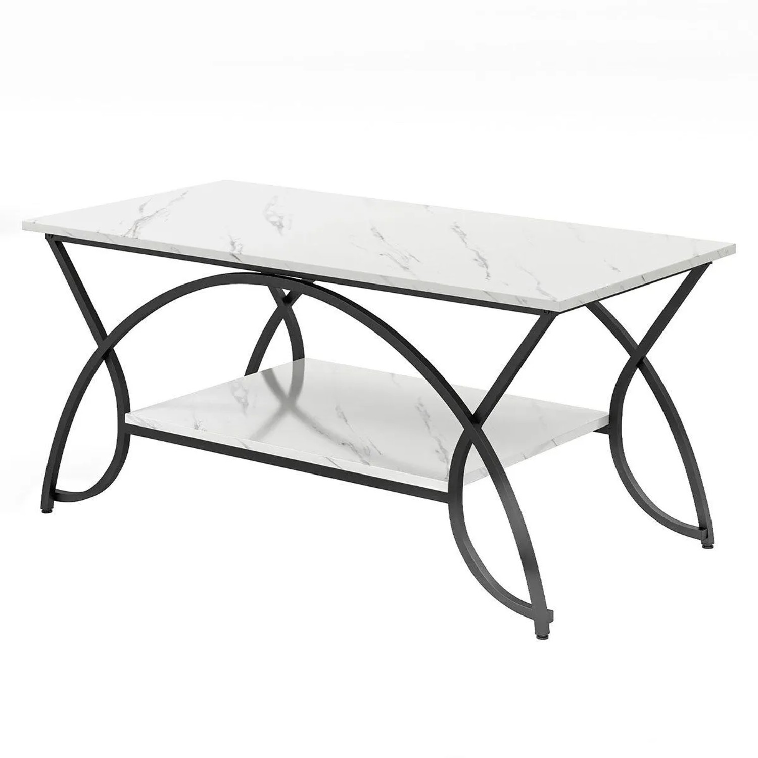 Costway Couchtisch Kaffeetisch mit Ablage und Metallgestell Weiß