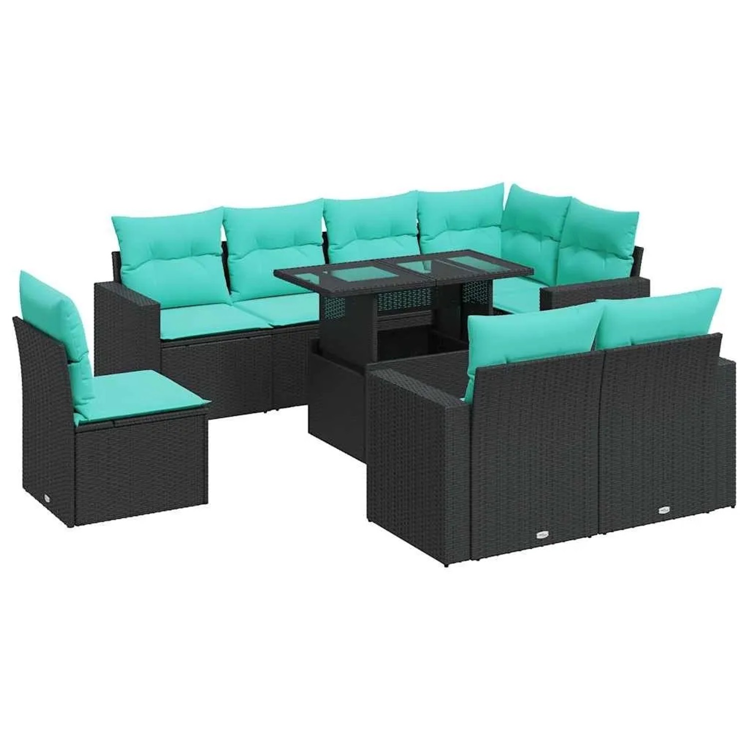 vidaXL 9-Tlg Garten-Sofagarnitur mit Kissen Schwarz Poly Rattan 3326338