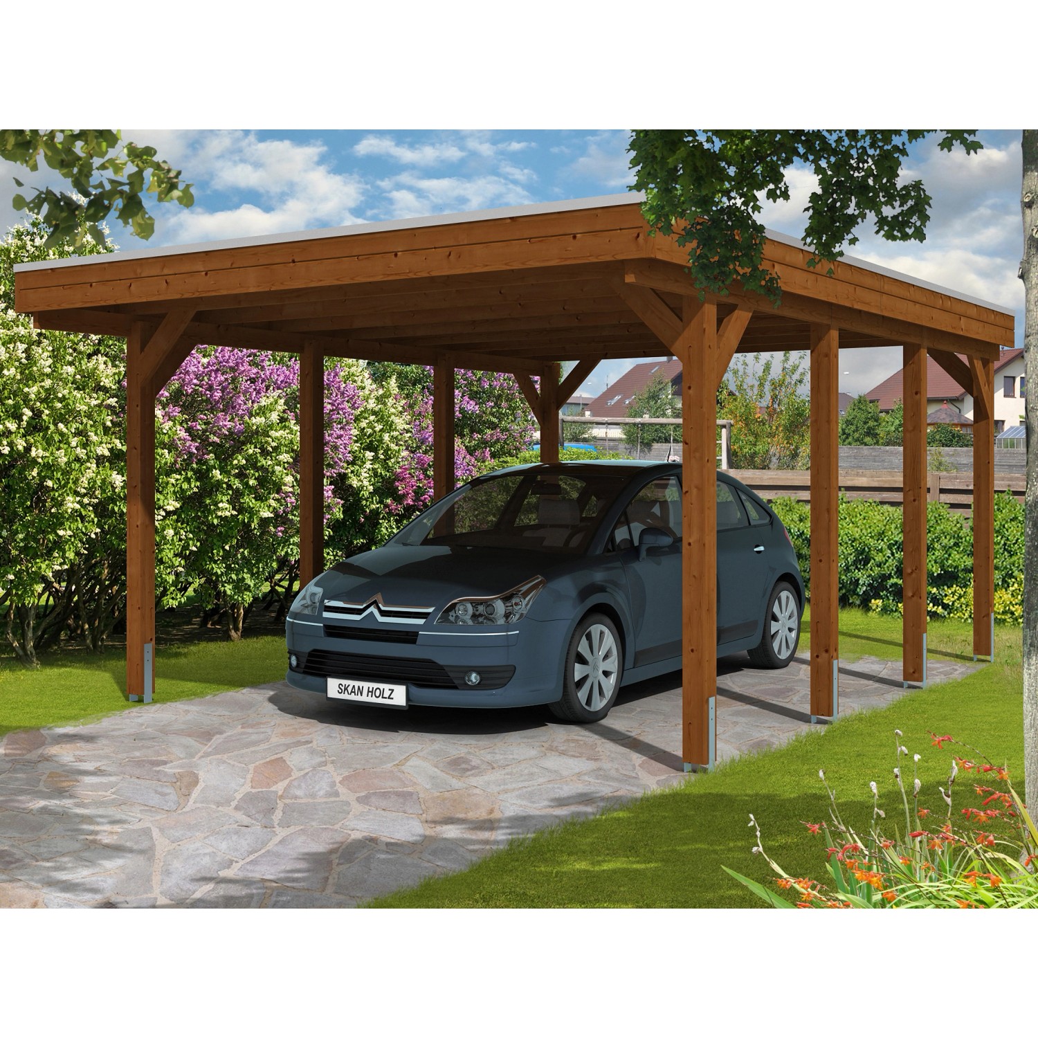 Skan Holz Einzelcarport Holz Nussbaum 397 cm x 555 cm günstig online kaufen