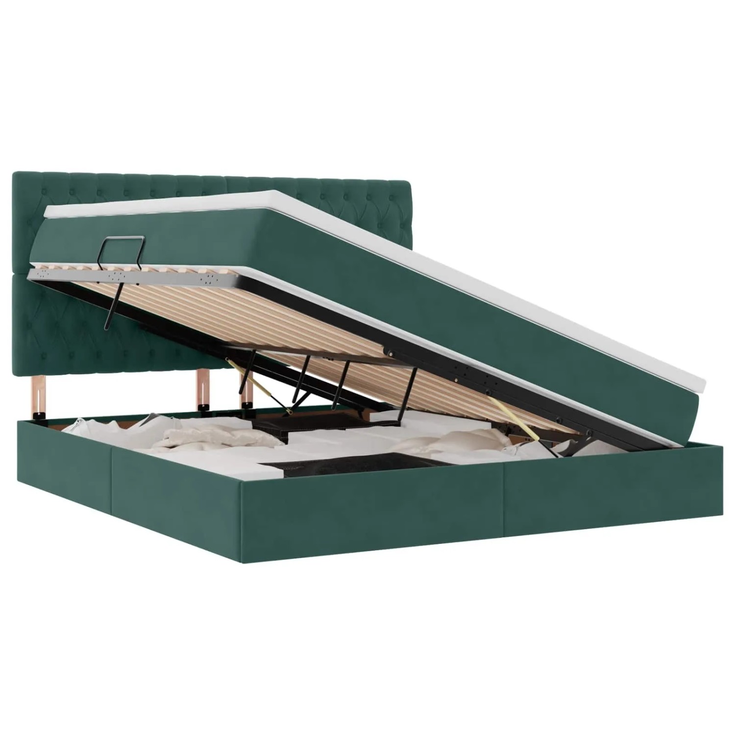 vidaXL Bett mit Stauraum und LED Dunkelgrün 160 x 200 cm Samt 3372738
