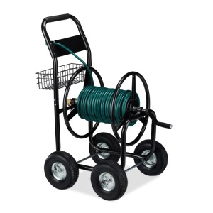 Relaxdays Schlauchwagen Metall Schwarz Fahrbar 114 cm x 64 cm x 90 cm 18,4 kg