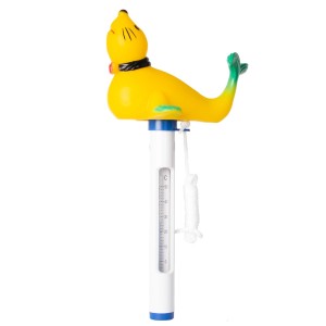 Gelbes Pool Thermometer Seelöwe mit Schnur zur Temperaturmessung in °C & °F.