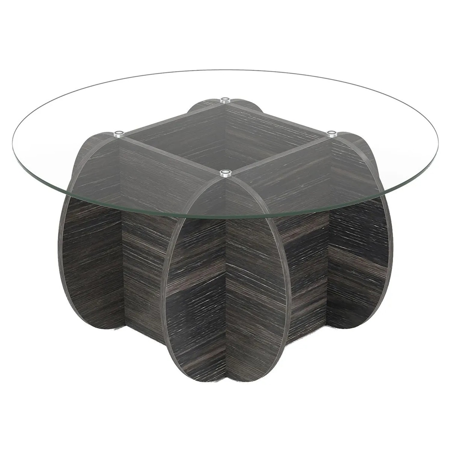 Costway Runder Couchtisch ø89 cm Gehärtetem Glas Massivholz Schwarz