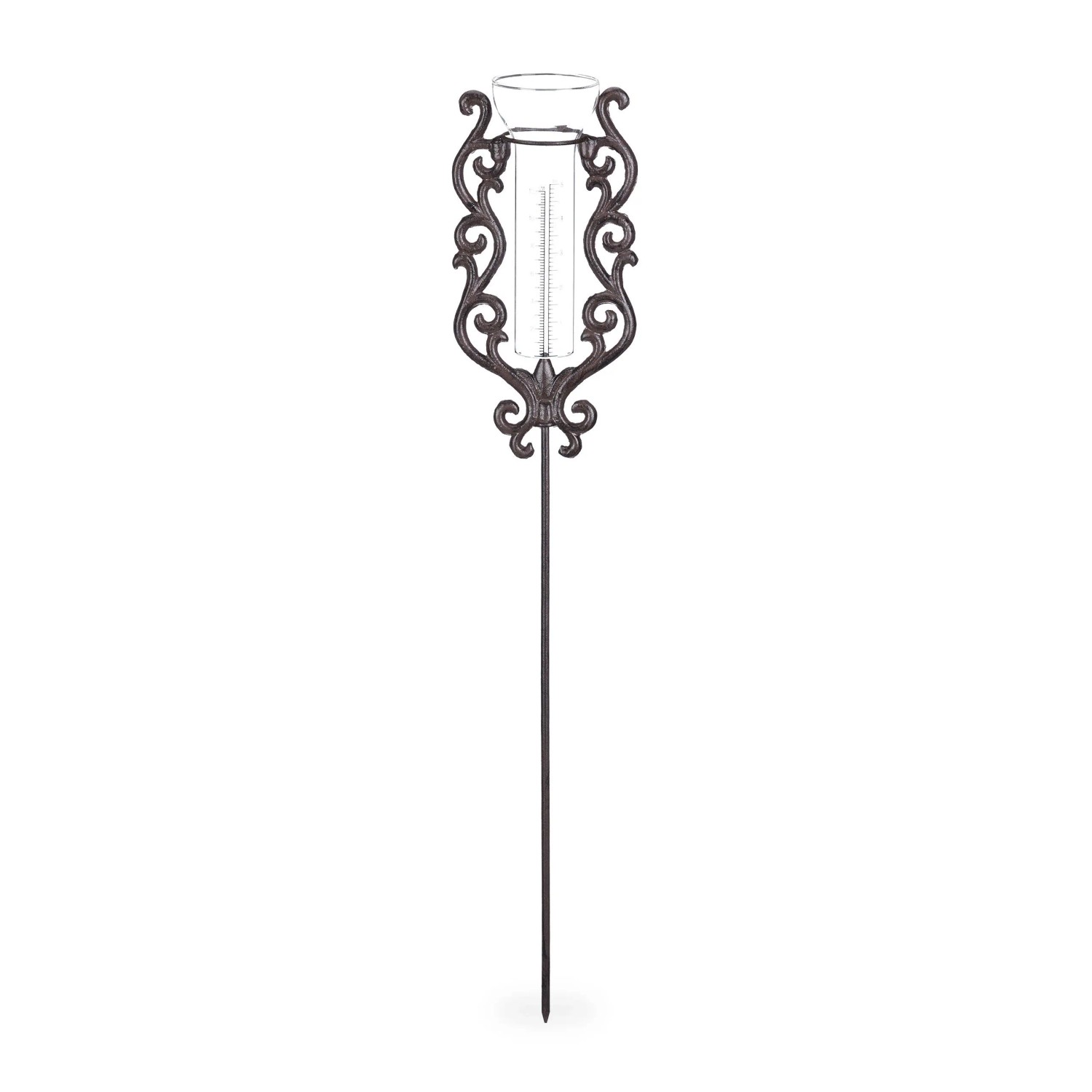 Relaxdays Regenmesser Gusseisen Glas Bronze Frostsicher 70 cm x 12,5 cm x 7 cm