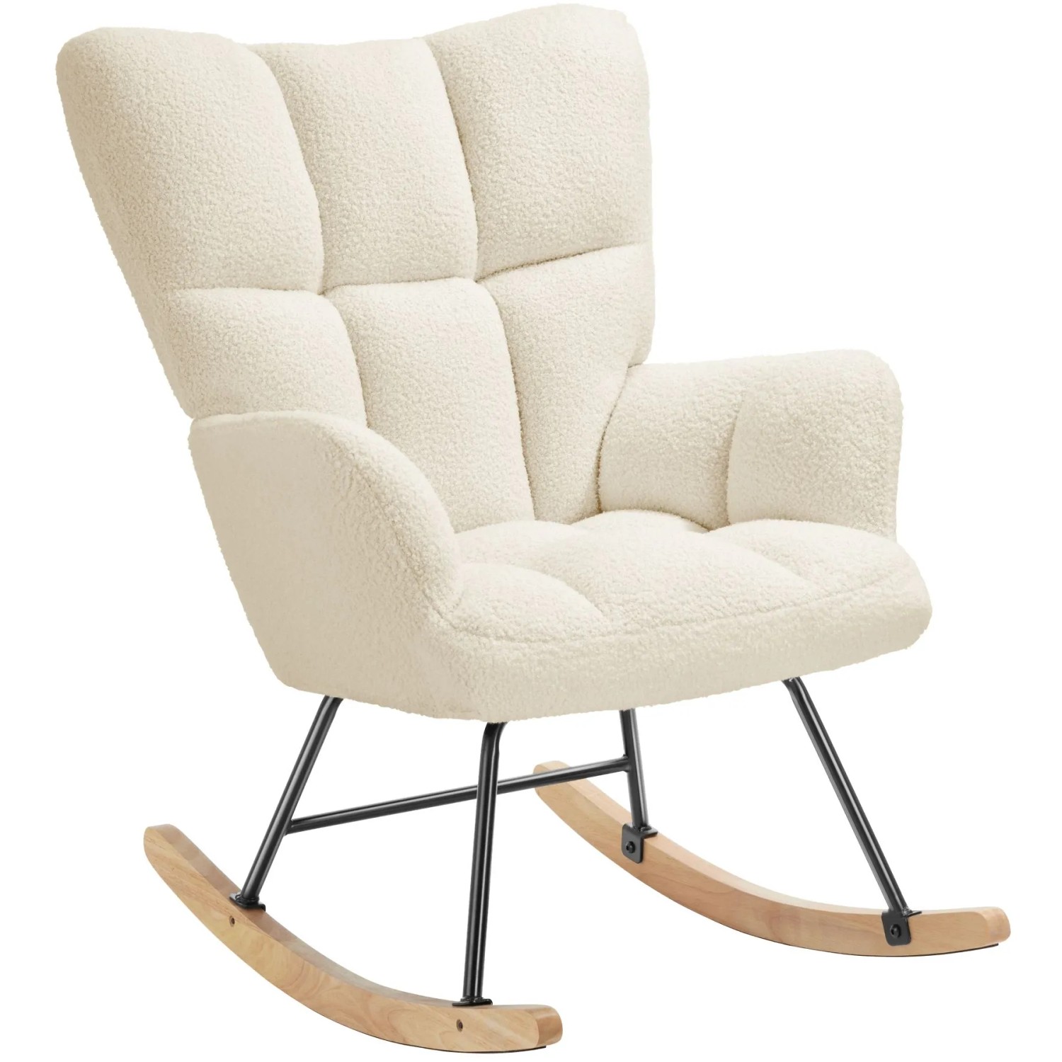 Tectake Schaukelstuhl Torve Gepolstert Mit Bouclé Bezug  Gesteppt Große Rückenlehne  96 x 70 x 97 cm Bouclé Beige